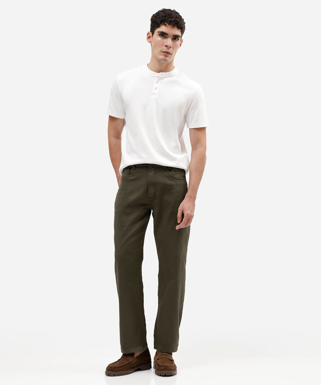 calça reta masculina de sarja verde