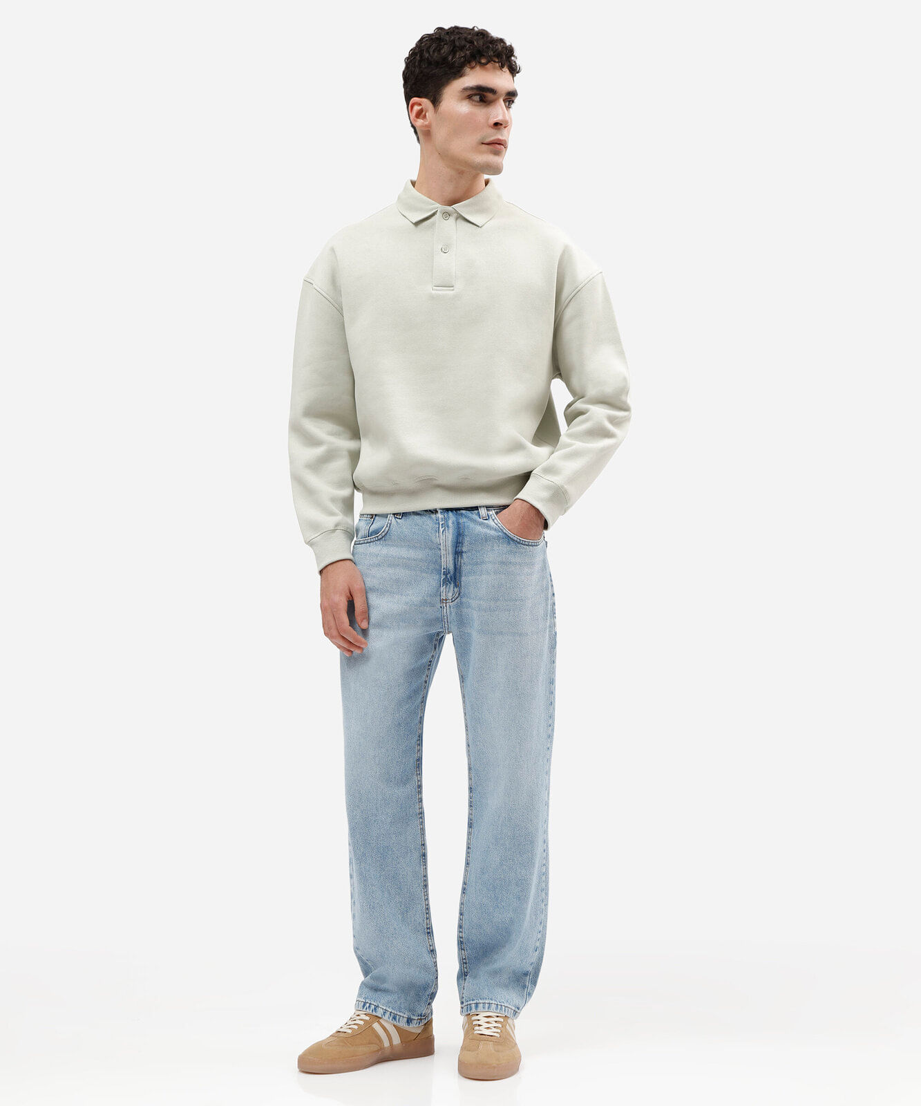 calça jeans masculina reta com lavagem marmorizada azul