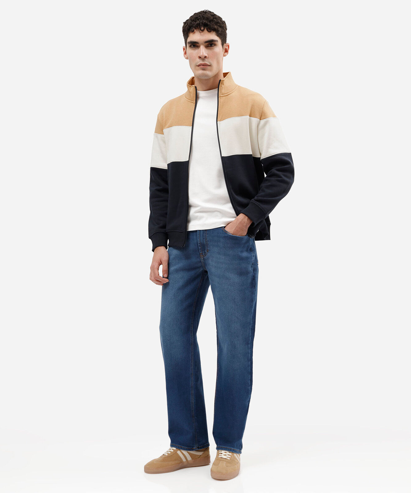 calça jeans masculina reta em denim azul