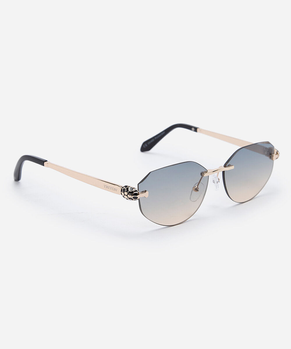 óculos de sol feminino oval de metal triton dourado