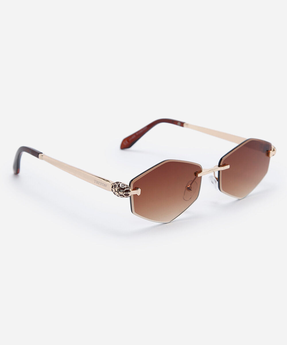 óculos de sol feminino oval de metal triton dourado