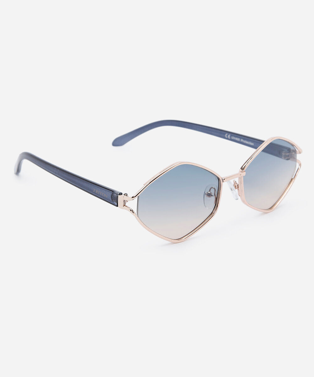 óculos de sol feminino oval de metal triton dourado