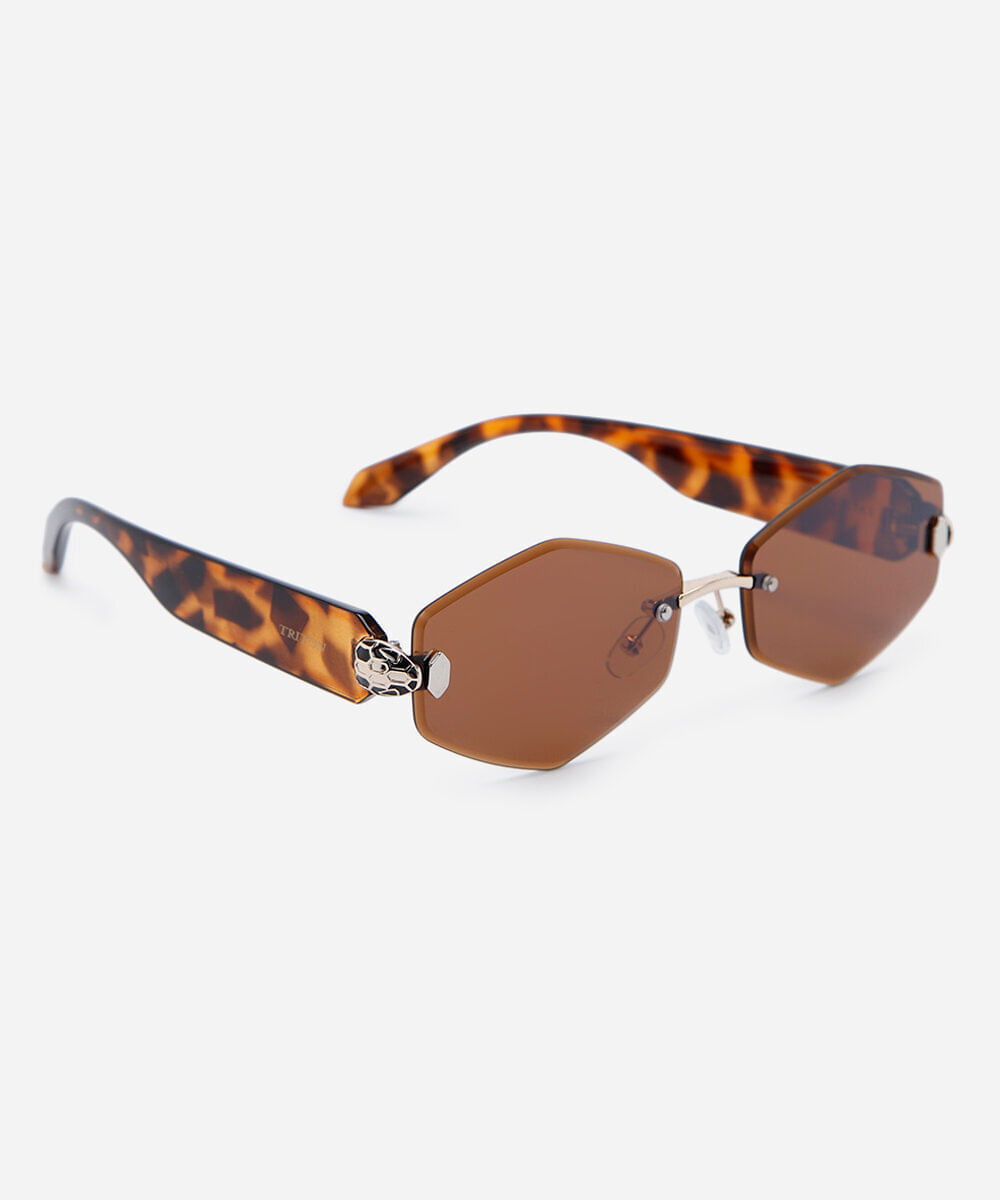 óculos de sol feminino oval de metal tartaruga triton marrom
