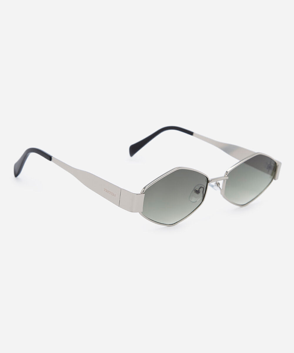 óculos de sol feminino oval de metal triton prateado