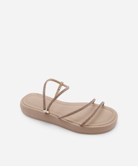 rasteirinha flatform com brilhos bege 34
