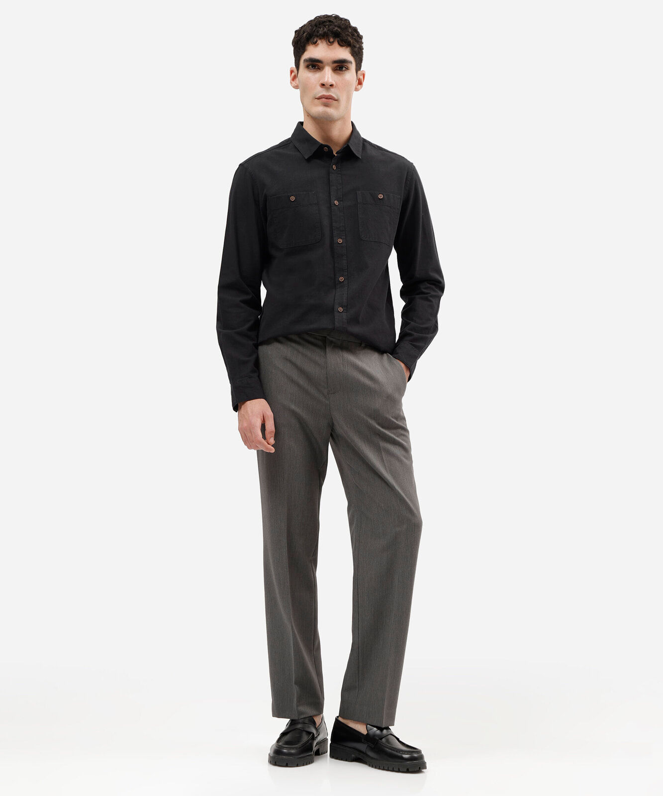 calça de alfaiataria masculina reta cinza