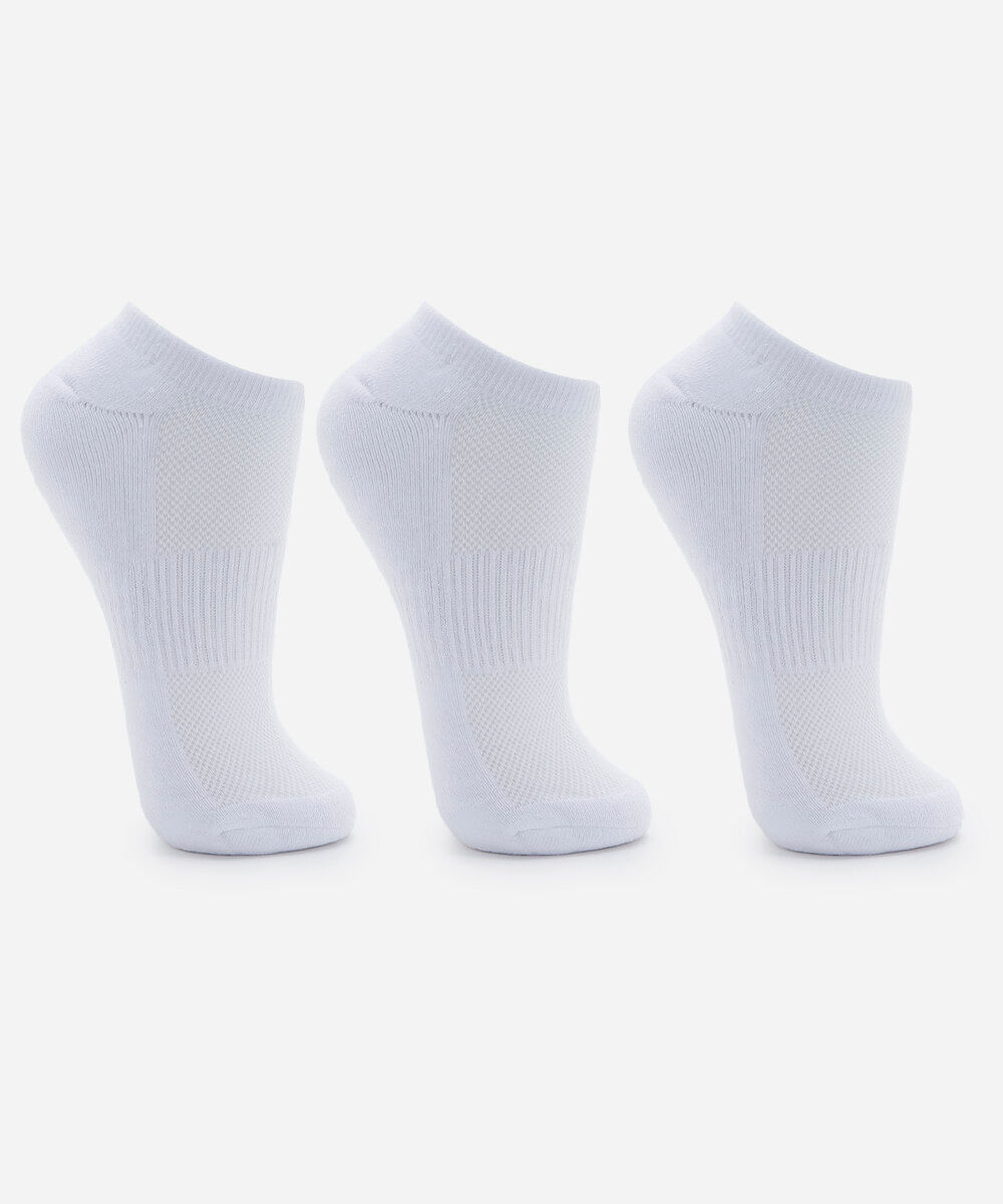 kit 3 pares de meia sapatilha masculina de algodão branco