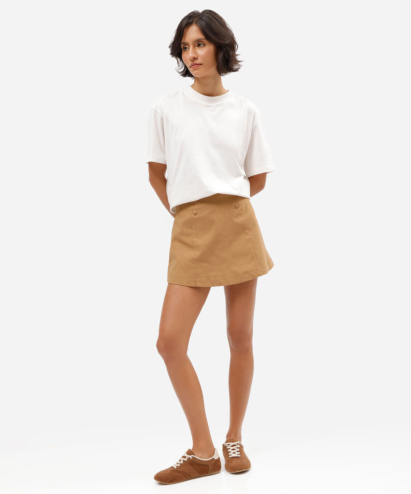 short saia feminino com viscose bege