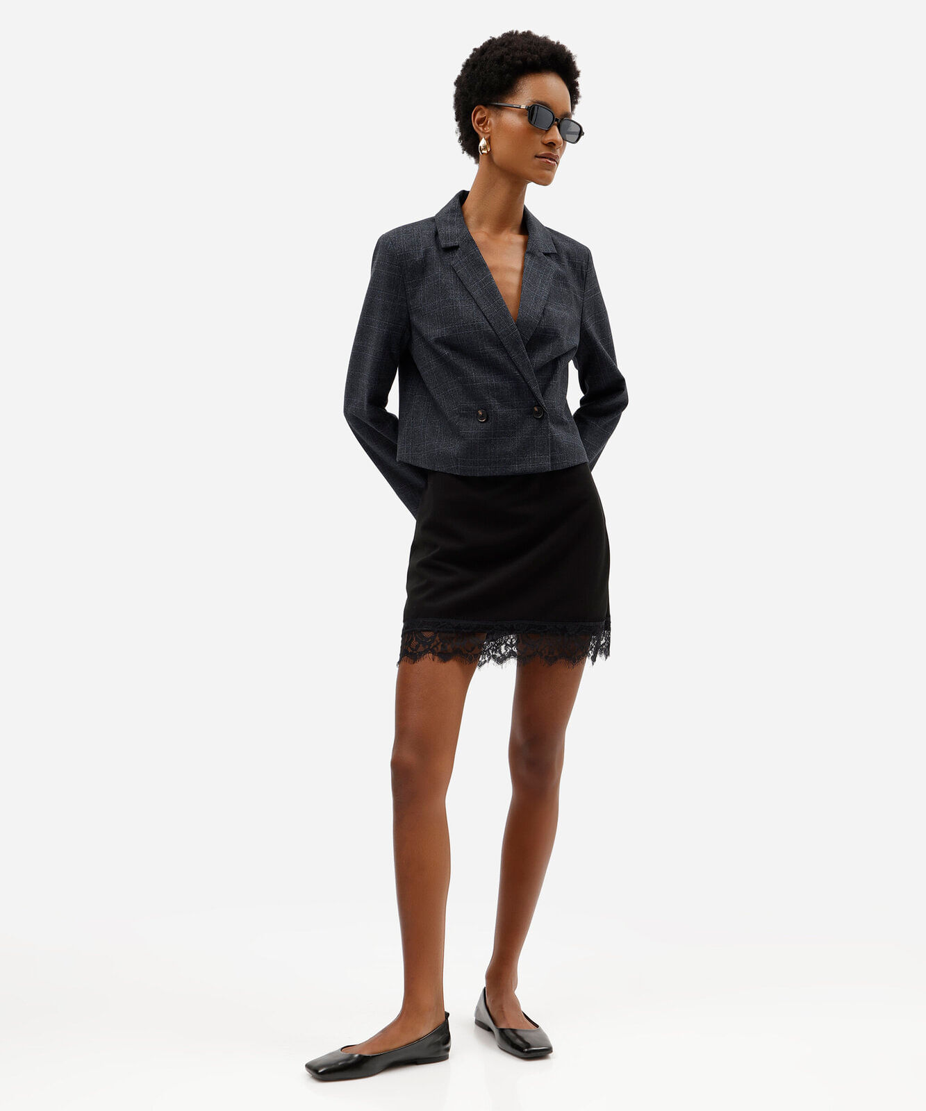 short saia feminino com renda preta