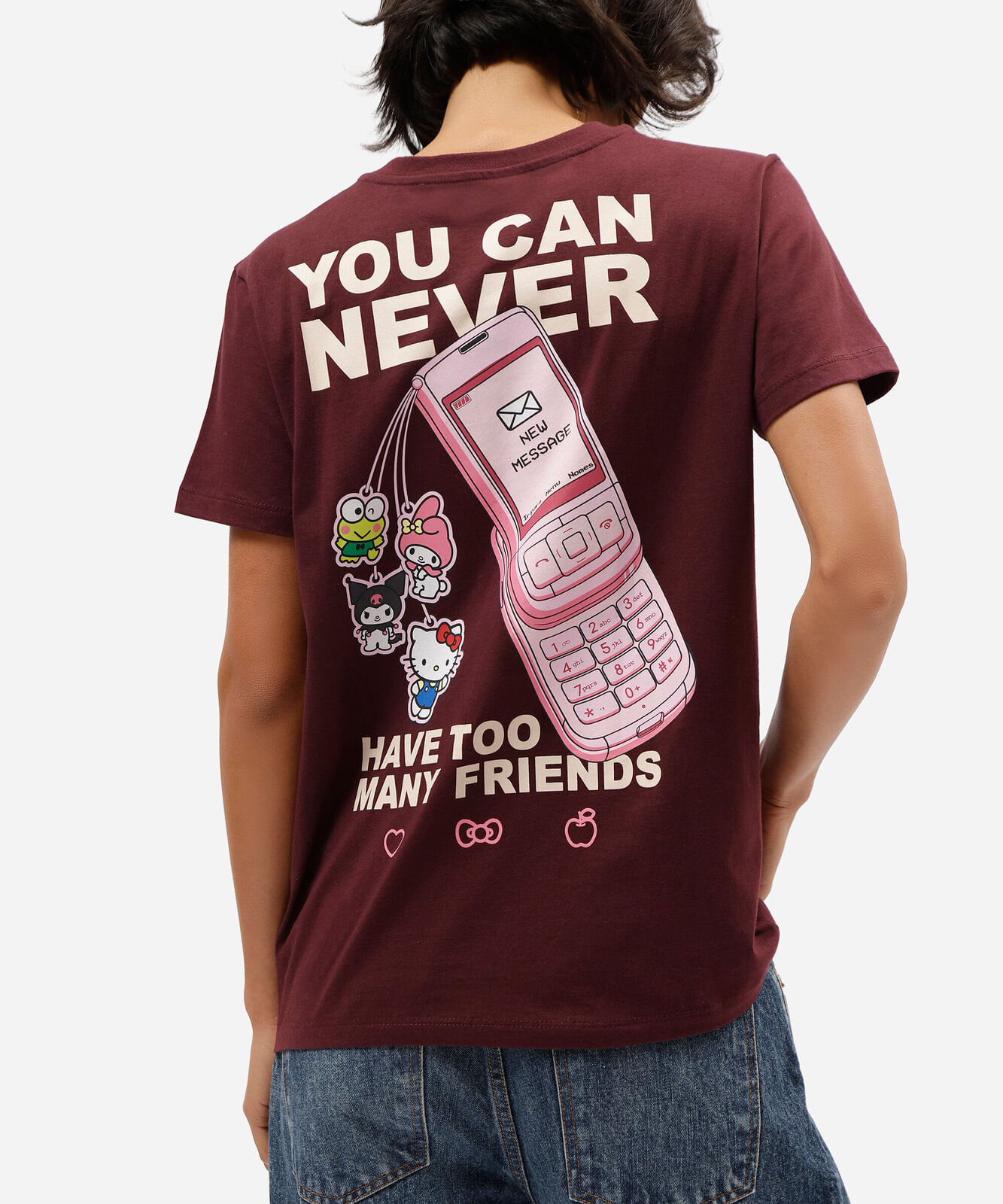 camiseta feminina de algodão manga curta hello kitty vinho