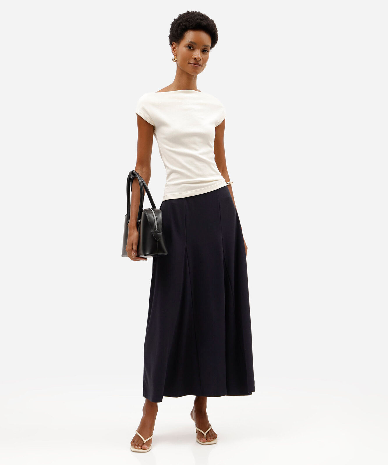 saia midi feminina com recortes azul