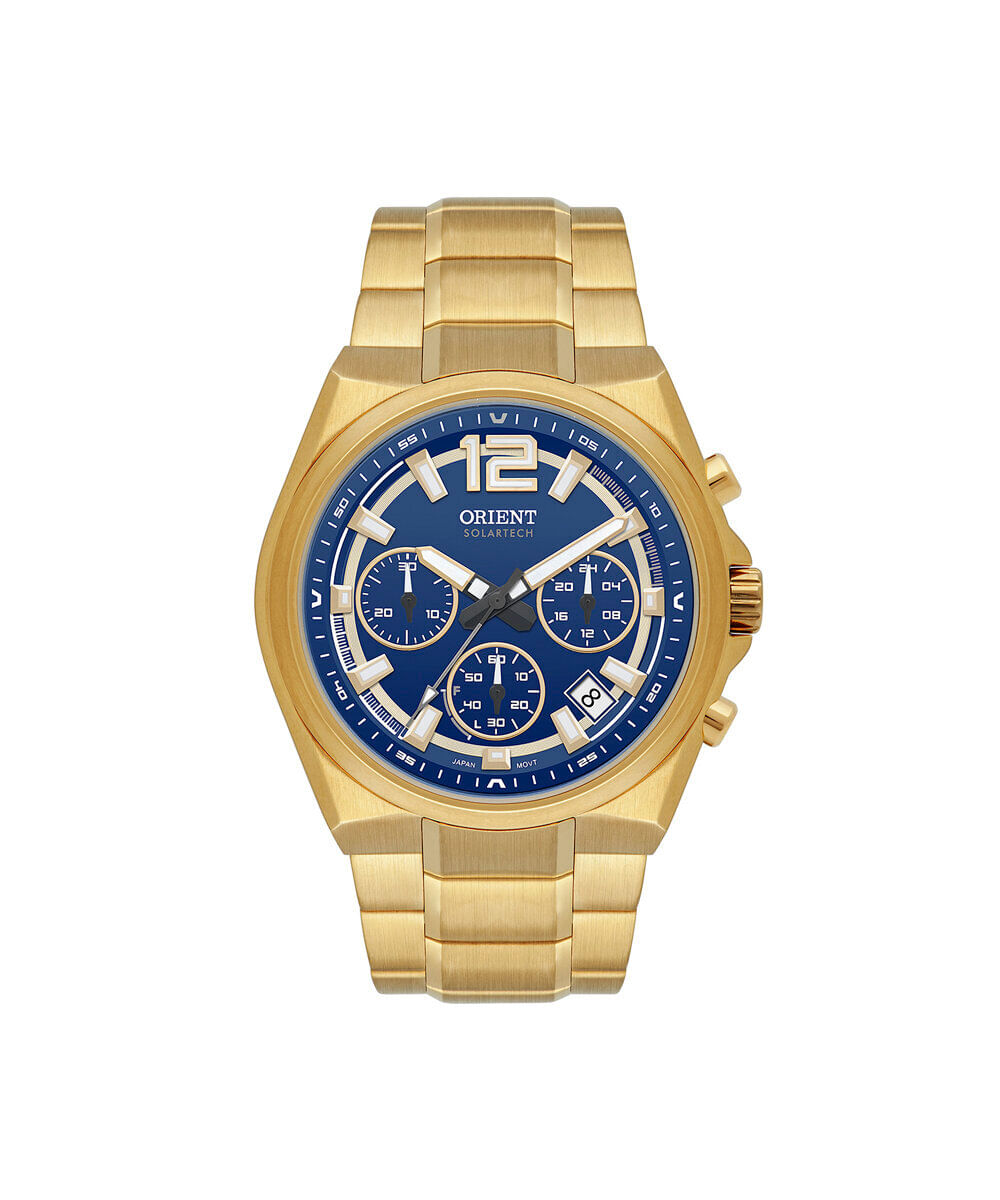 relógio masculino orient solartech cronógrafo mgssc068 d2kx dourado