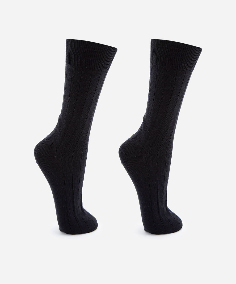 kit de 2 meias cano alto social canelada mash preto