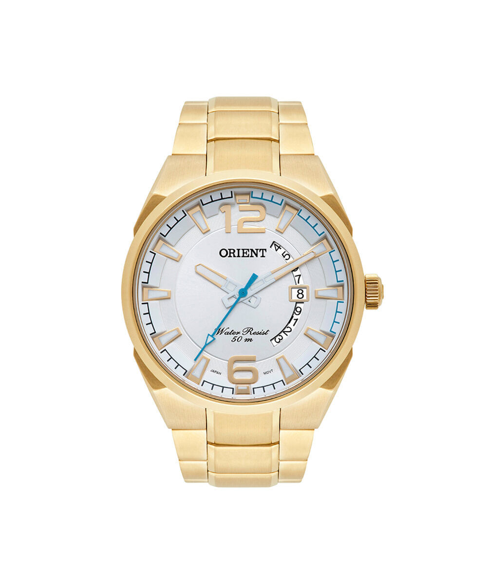 relógio masculino orient analógico calendário mgss1159 s2kx dourado