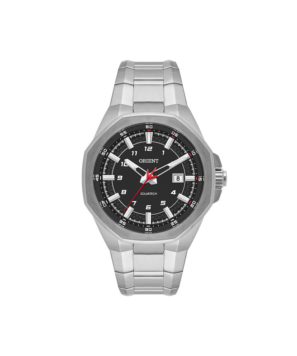 relógio masculino orient solartech analógico calendário mbss1532 p1sx prateado