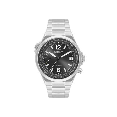 relógio masculino orient solartech analógico calendário mbss1539 p2sx prateado