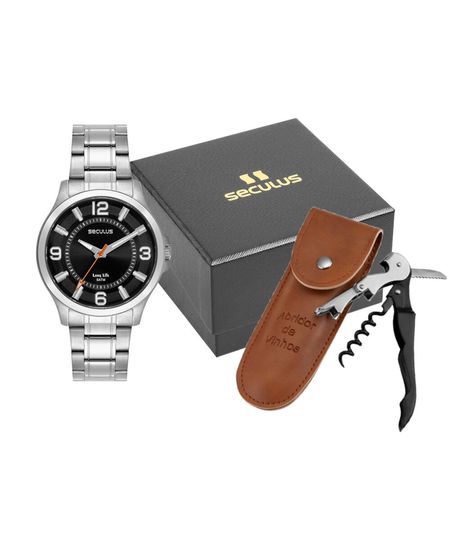 kit relógio masculino seculus analógico 44346g0svna2kc prateado UNICO