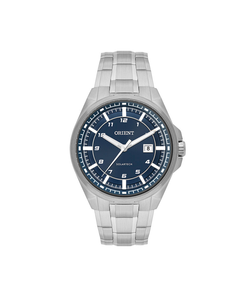 relógio masculino orient solartech analógico calendário mbss1506 d2sx prateado