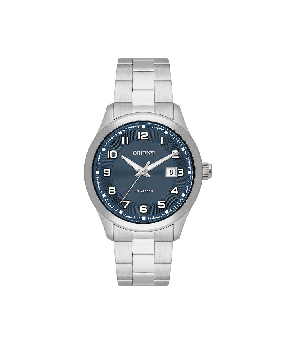 relógio masculino orient solartech analógico calendário mbss1517 d2sx prateado