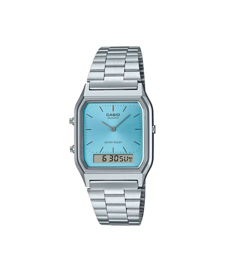 relógio feminino casio analógico digital aq 230a 2a1mqydf prateado UNICO