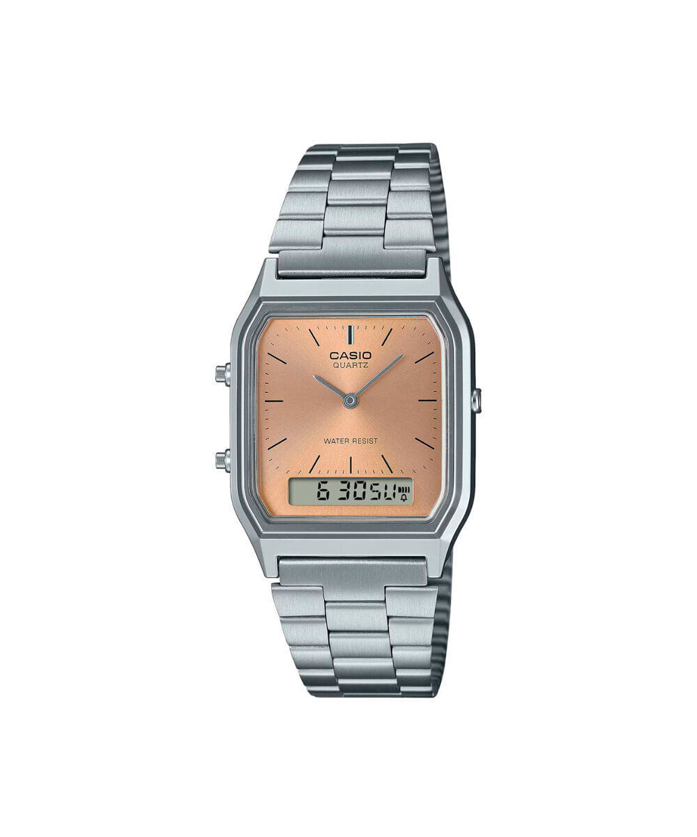 relógio feminino casio analógico digital aq 230a 4amqydf prateado
