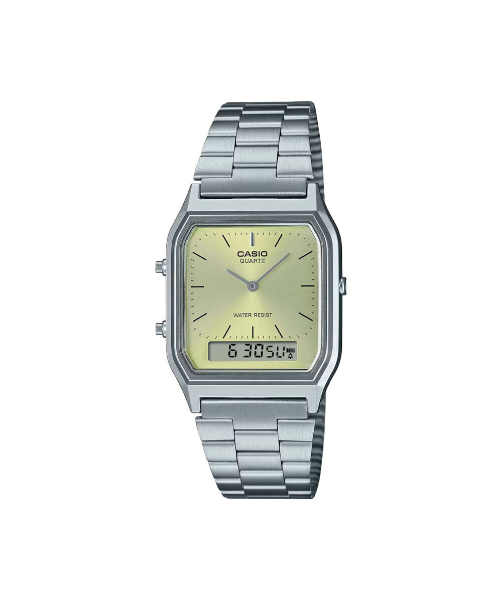 relógio feminino casio analógico digital aq 230a 9amqydf prateado