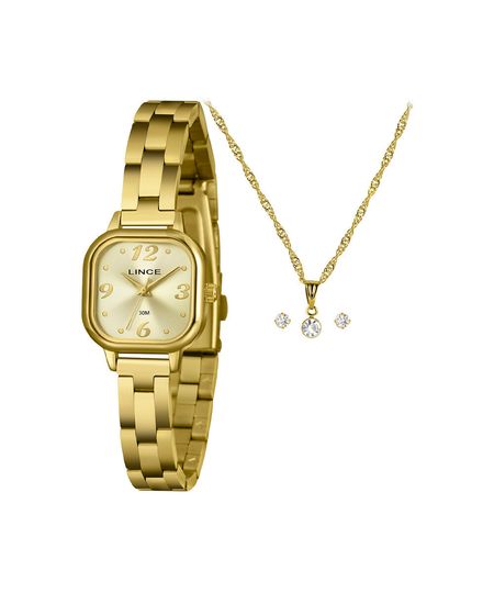 kit relógio feminino lince analógico lqgm084l23 k0luc2kx dourado UNICO