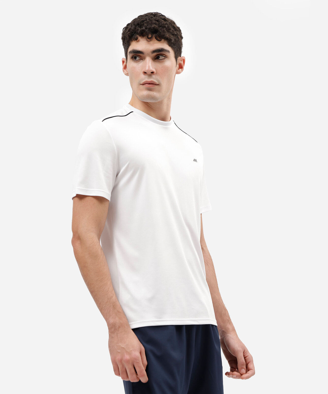 camiseta esportiva masculina manga curta com nervuras branca