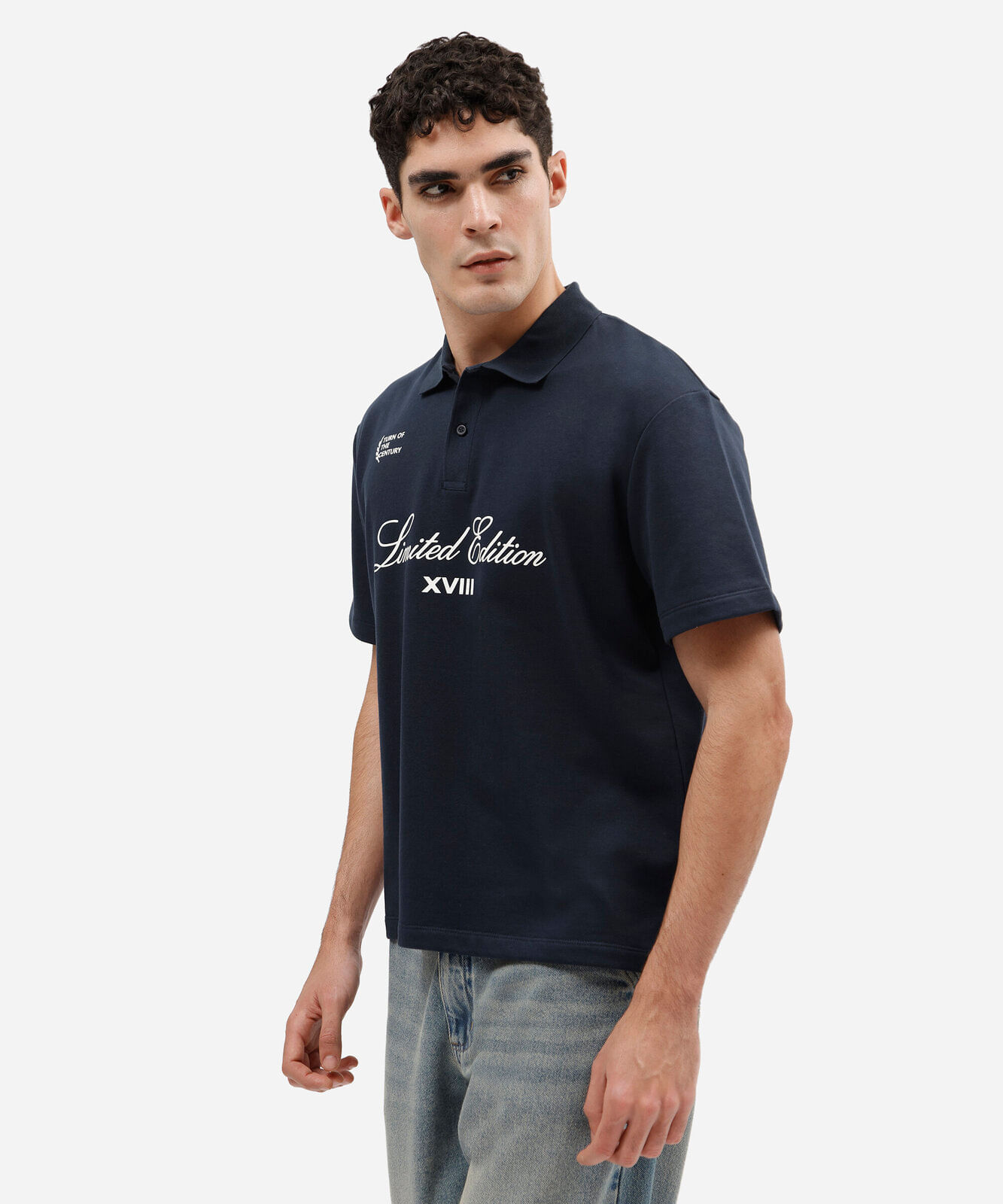 polo masculina de moletom manga curta estampada azul