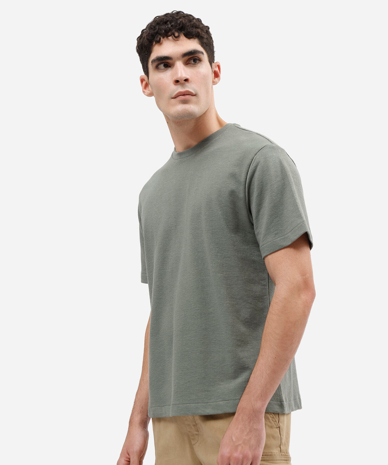 camiseta masculina com algodão manga curta texturizada verde