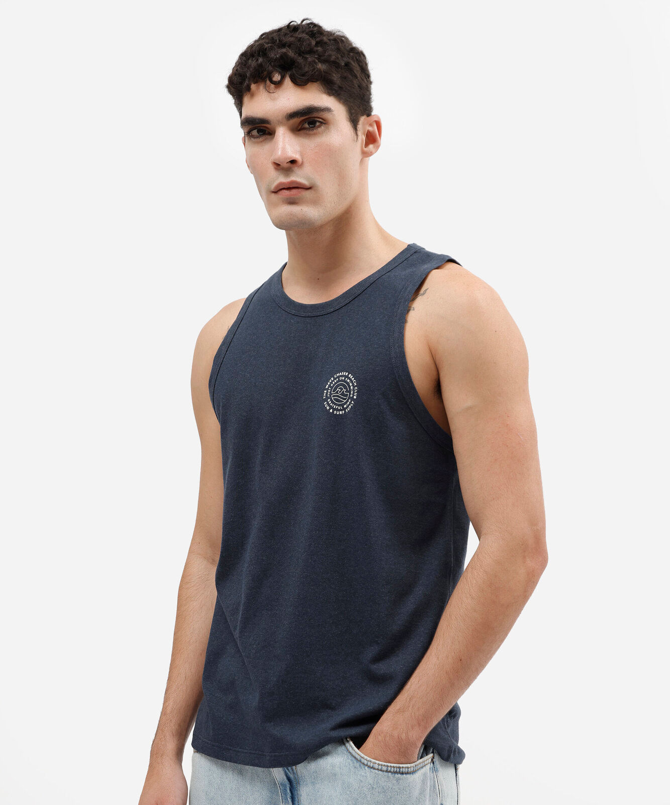 regata masculina com algodão estampada azul