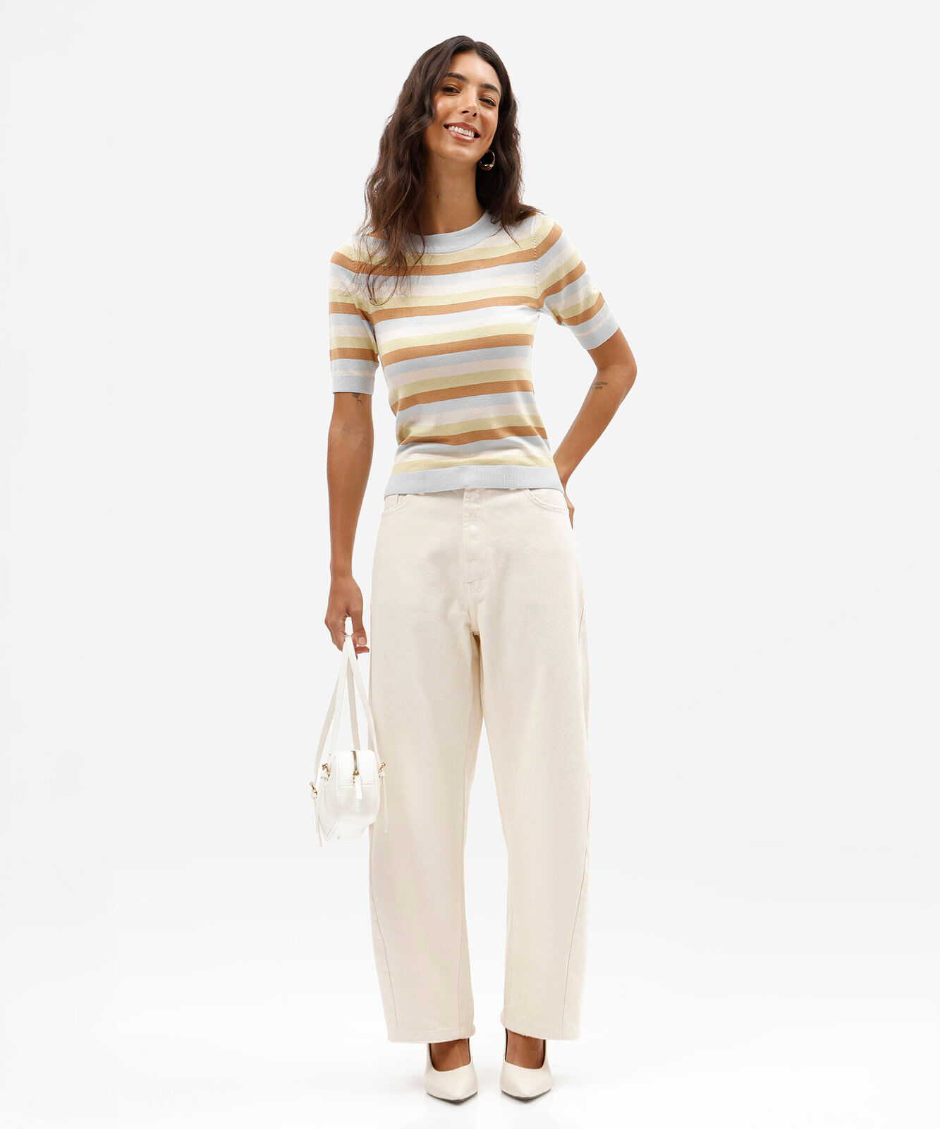 calça de sarja feminina baggy balloon com cintura baixa off white
