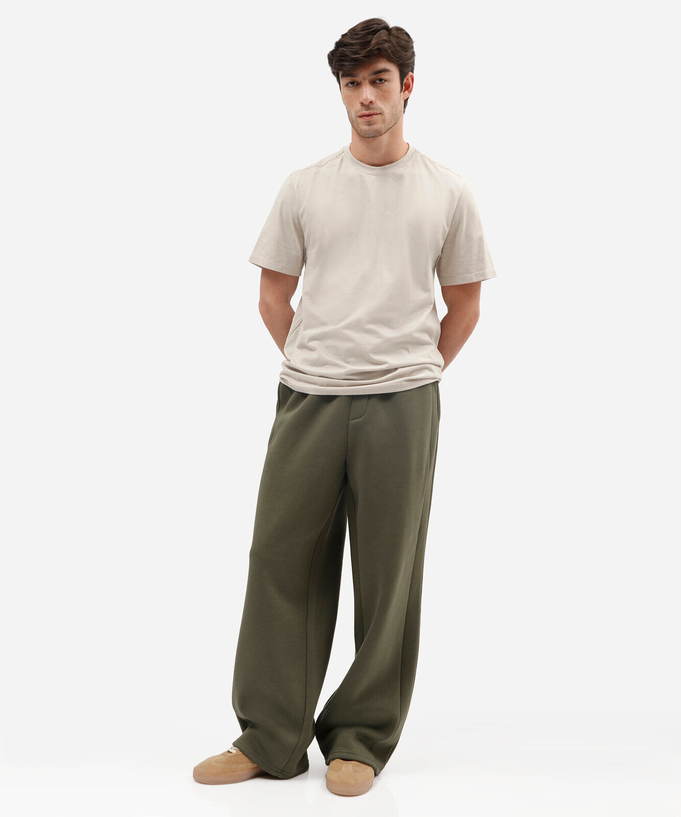 calça baggy masculina de moletom cós elástico verde