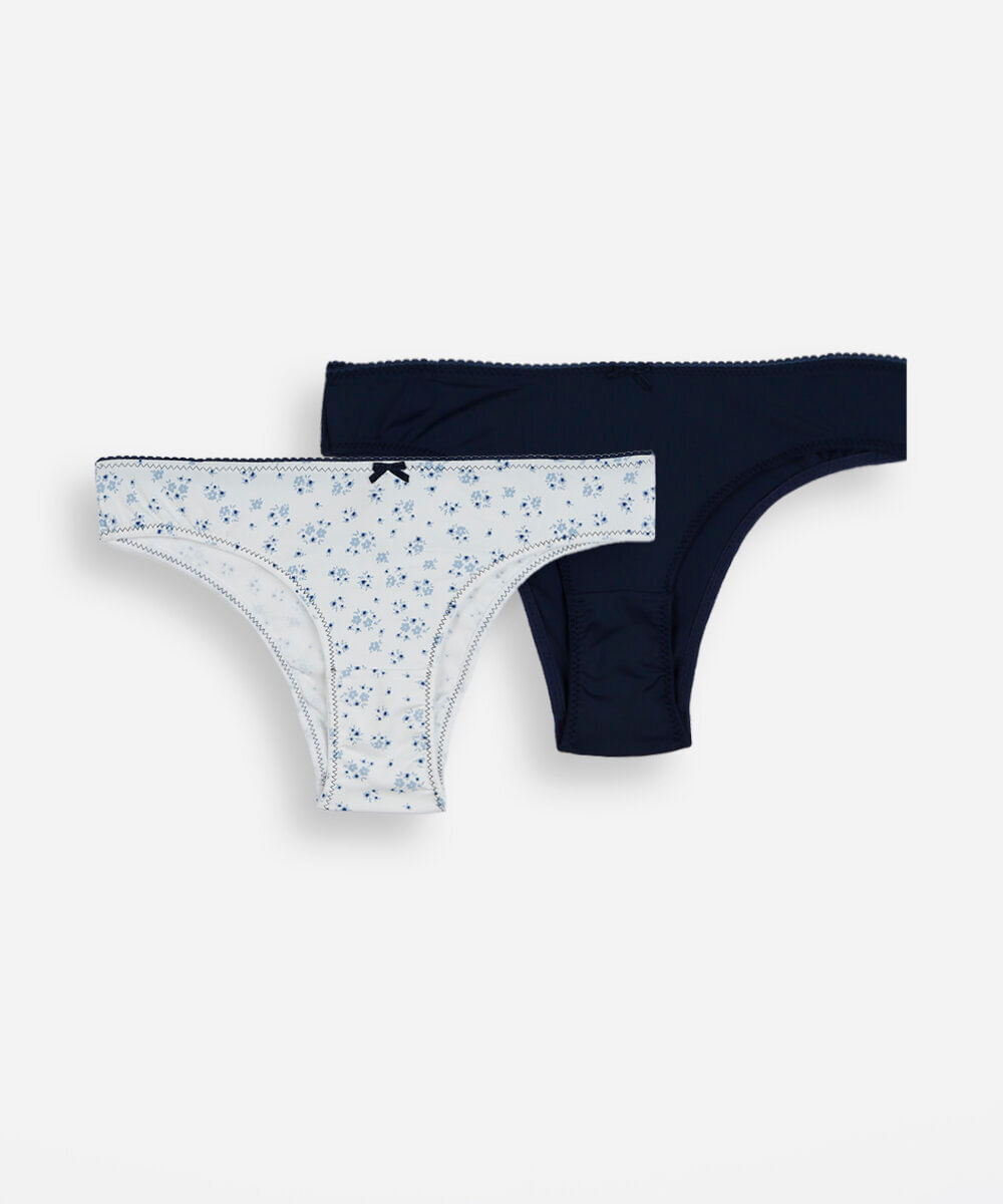 kit de 2 calcinhas biquíni feminina de poliamida floral colorido
