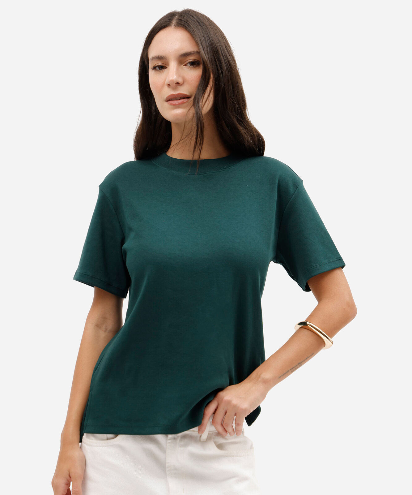 camiseta oversized feminina de algodão peruano interlock verde