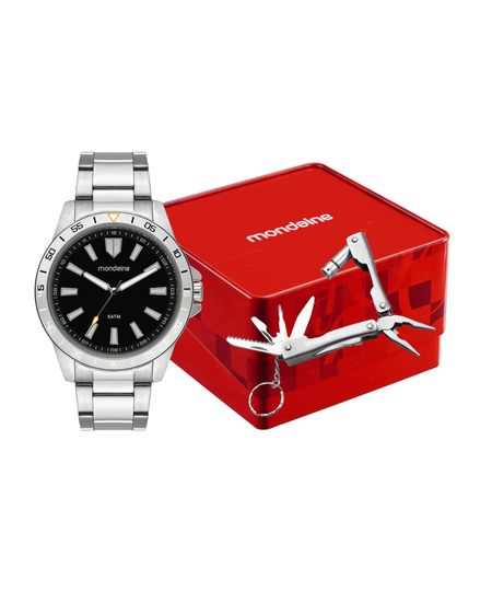 kit relógio masculino mondaine analógico 99930g0mvne3kc prateado UNICO