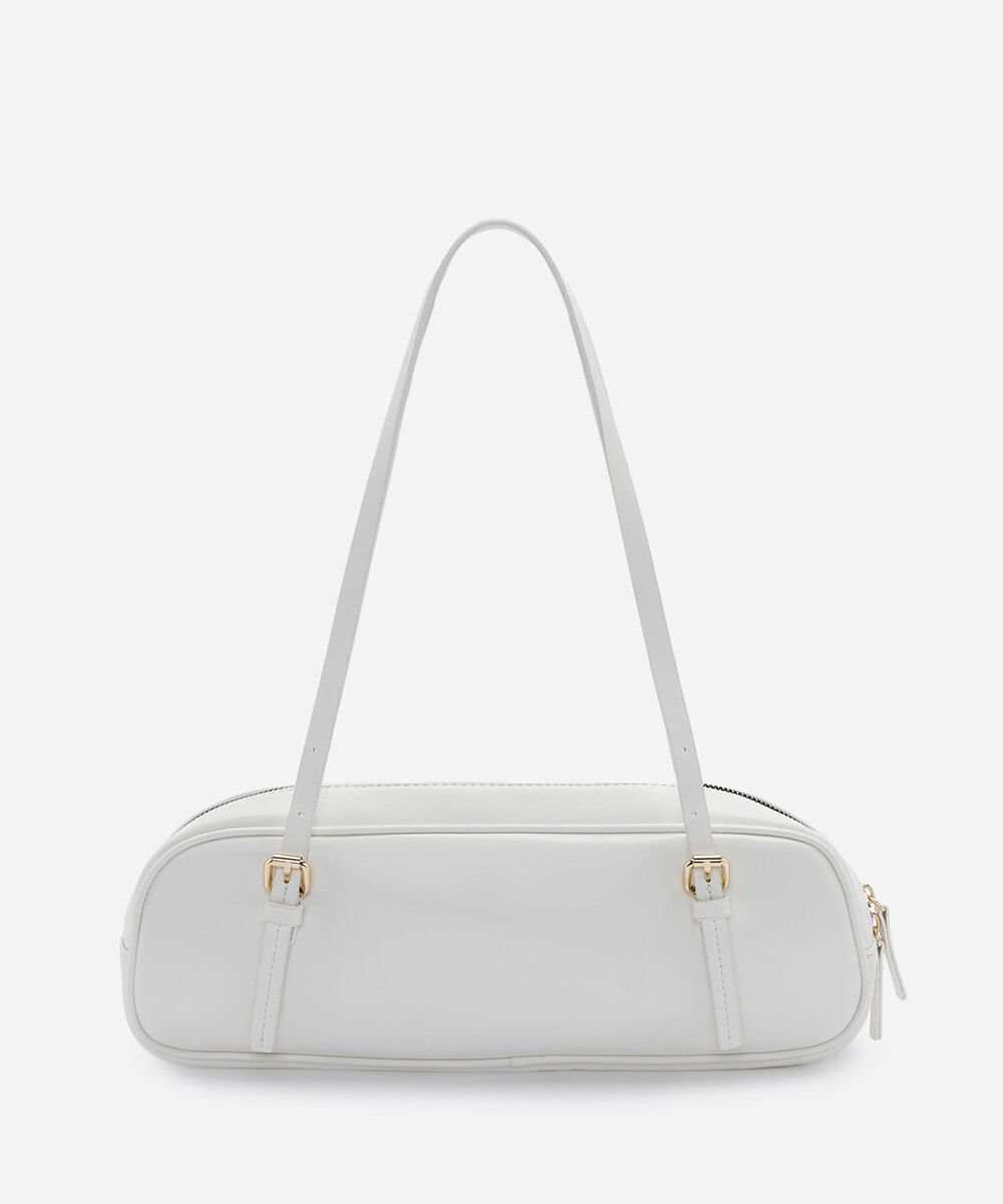bolsa bowling feminina de ombro com fivelas off white