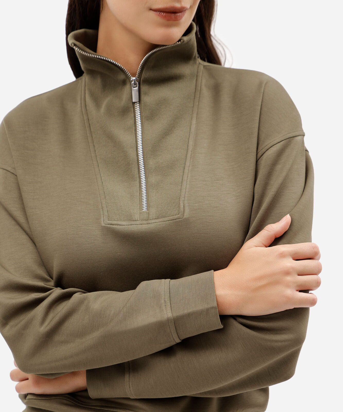 blusão feminino de moletom scuba gola alta com zíper verde