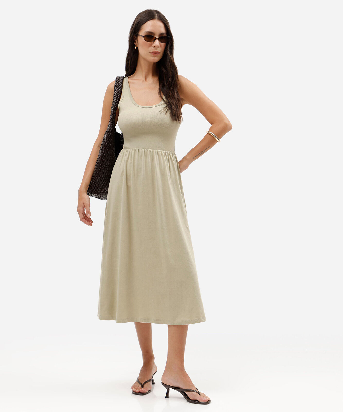 vestido midi feminino de algodão verde