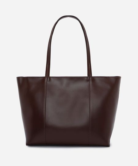bolsa shopper feminina com recortes em poliuretano marrom UNICO