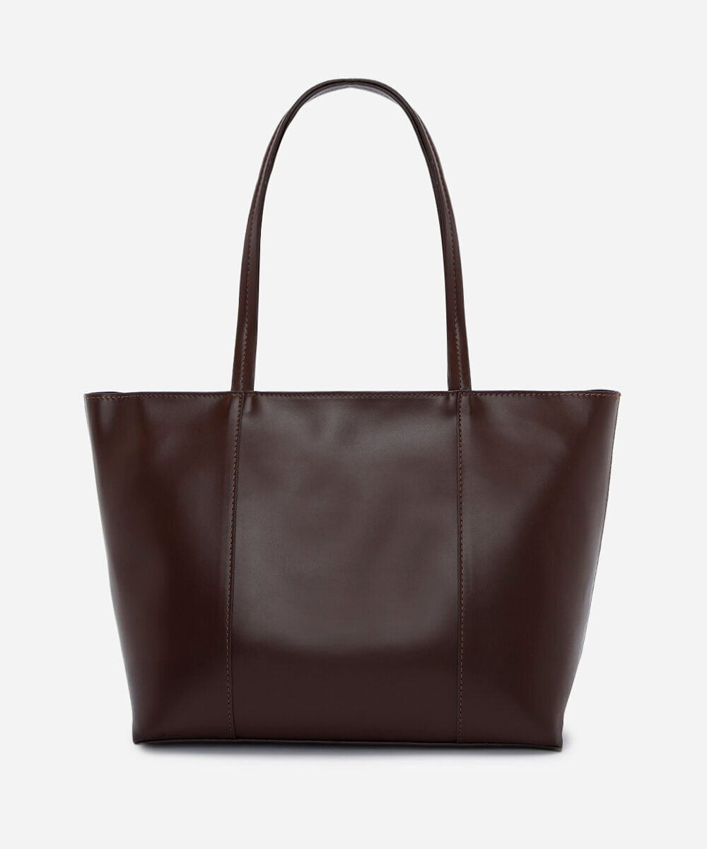 bolsa shopper feminina com recortes em poliuretano marrom