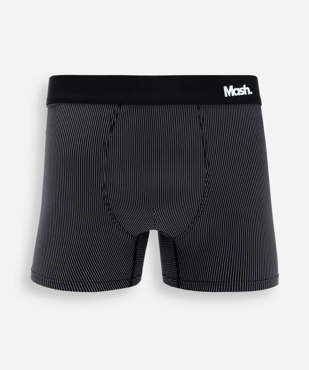 cueca boxer masculina de poliamida listrada mash preta