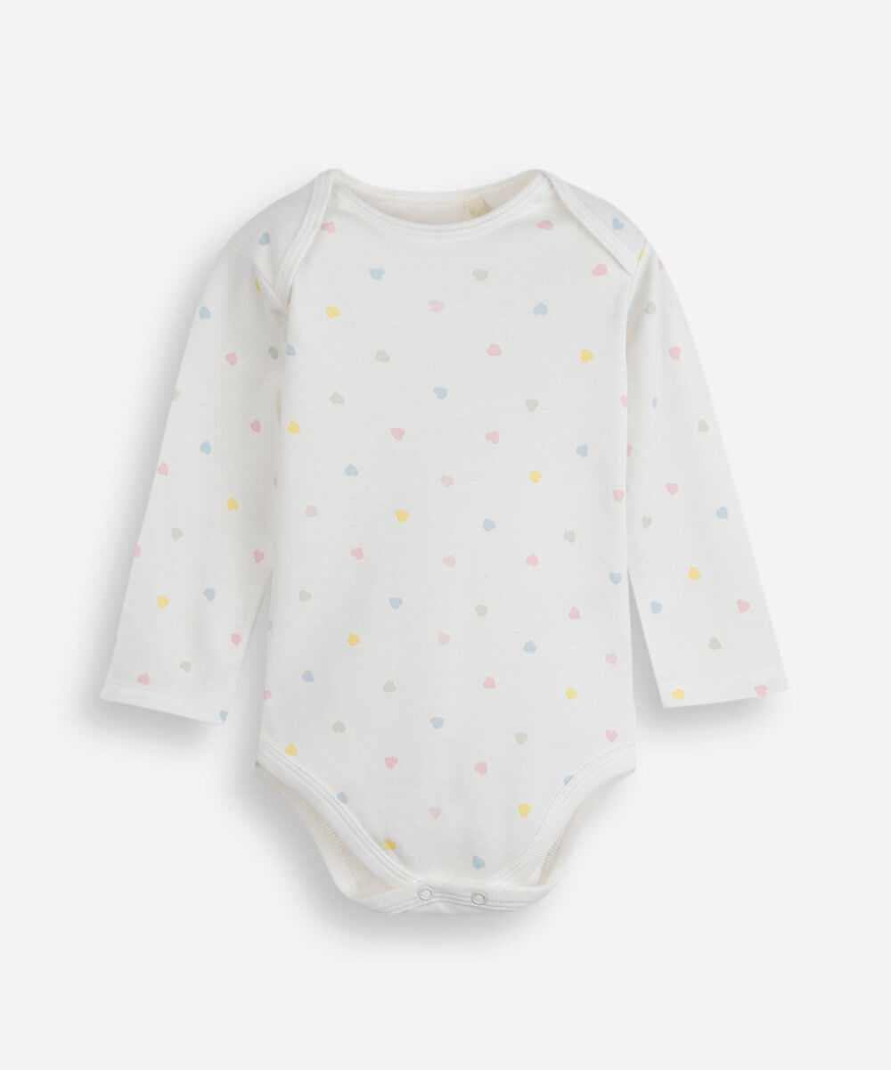 body infantil de algodão manga longa coração off white