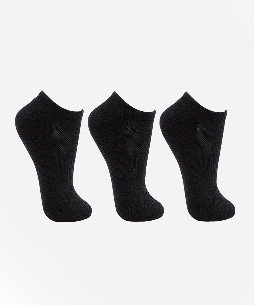kit 3 pares de meia sapatilha masculina de algodão preto