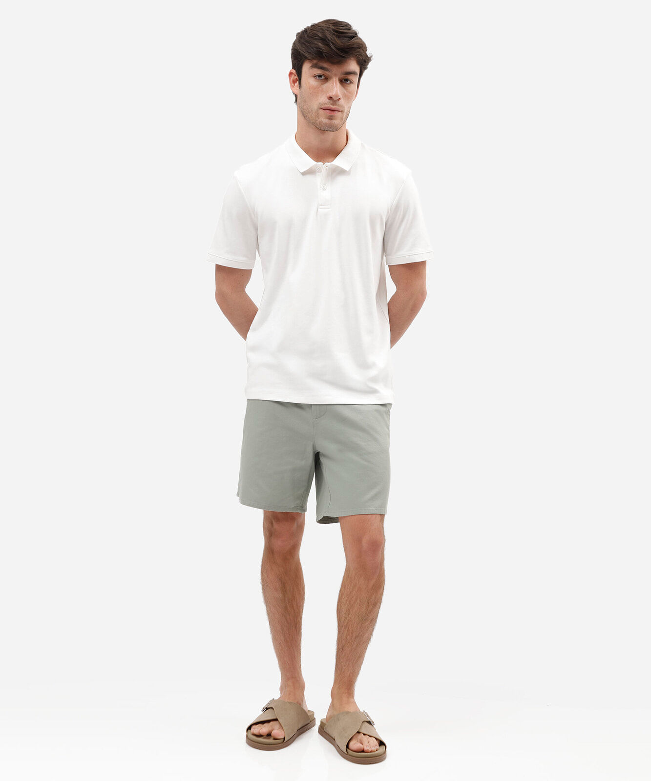 bermuda slim de alfaiataria masculina de sarja verde