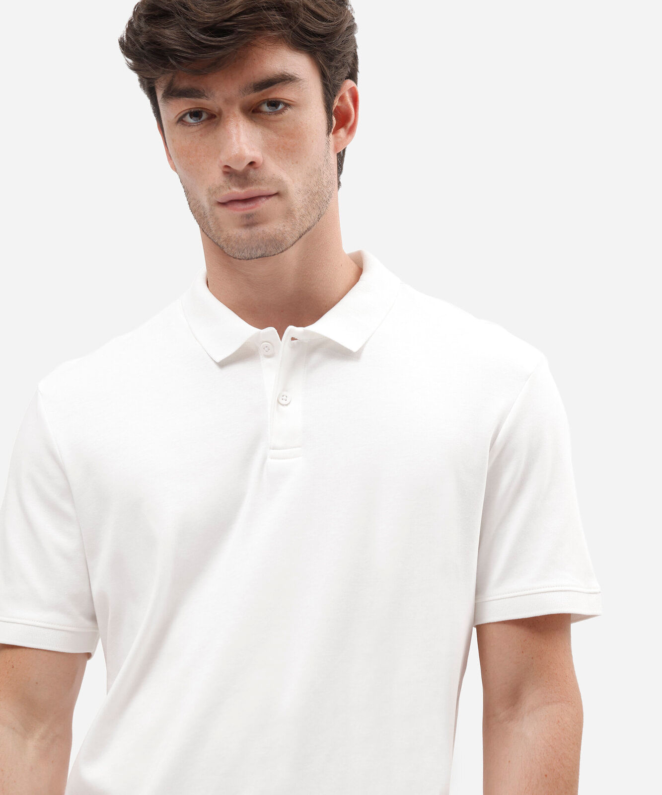 polo masculina de algodão peruano manga curta branca