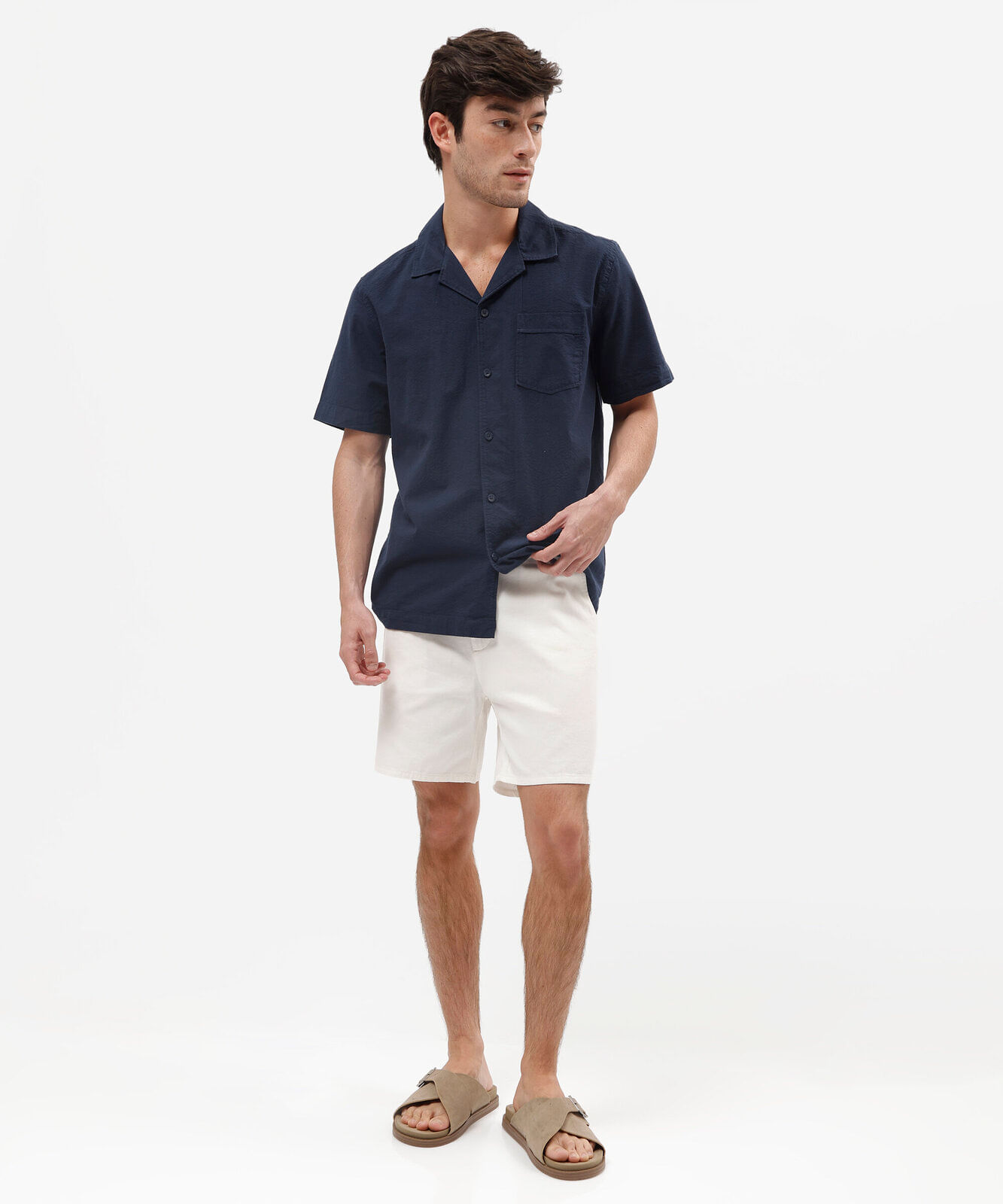 bermuda slim de alfaiataria masculina de sarja branca