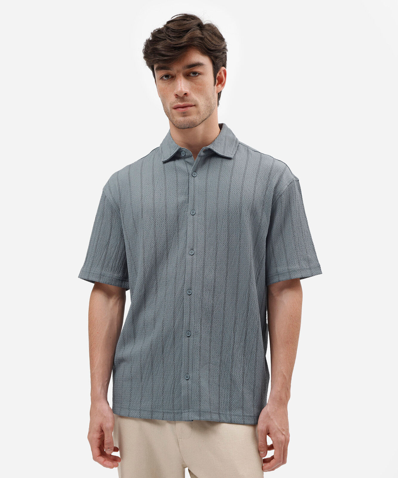 camisa masculina manga curta listras azul