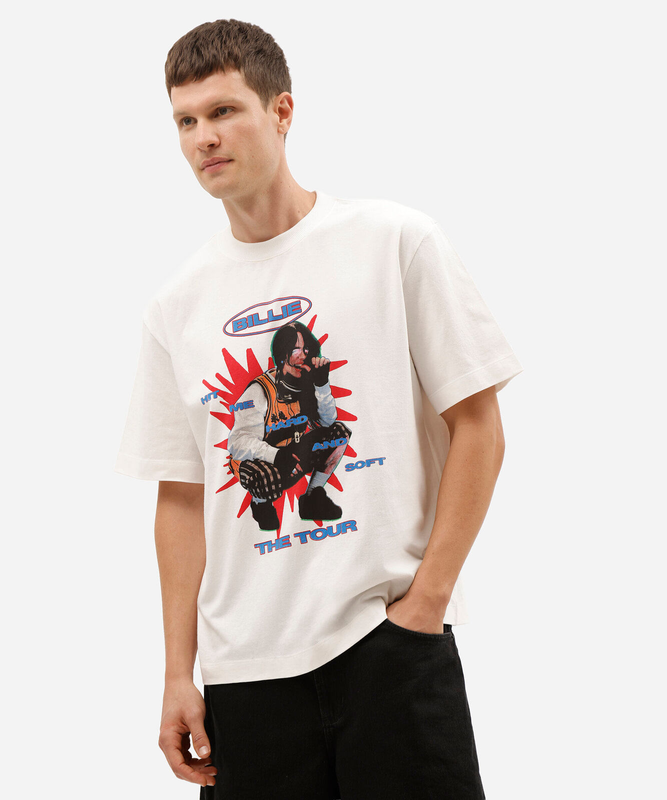 camiseta box fit masculina billie eilish off white