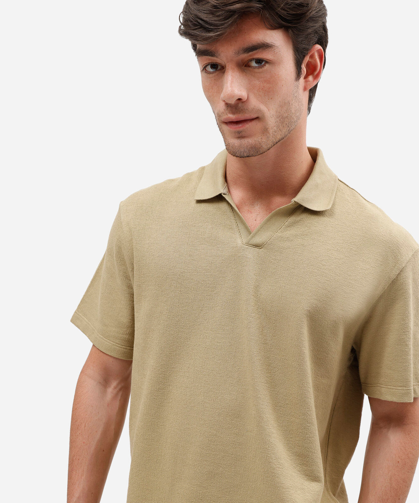 polo masculina de algodão manga curta texturizada bege
